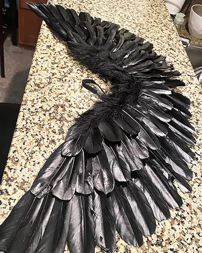 Vista 6 de SzJias Black Wings Angel Devil Fallen Feather Wings para niños Halloween