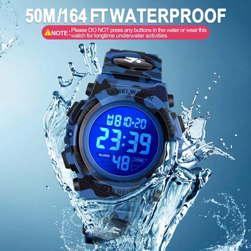 Vista 4 de Reloj digital deportivo impermeable LED 50M para niños, regalos para niños