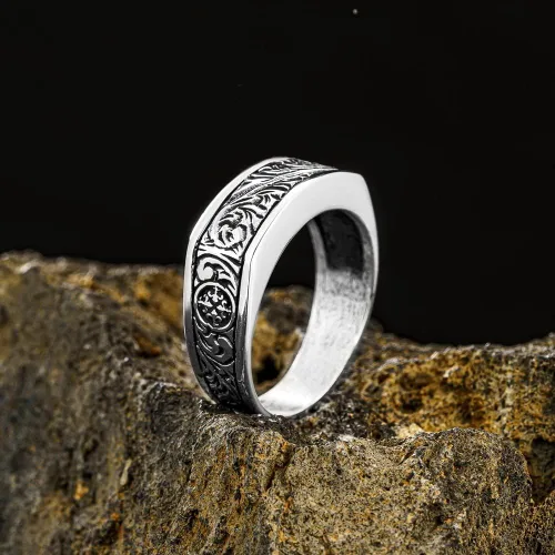 Vista 3 de 925 Sterlng Silver Handmade Engraved Ring for Men, Elegant Silver Band Rings for Women and Men, Wedding Rings for Men, Perfect gift for Special