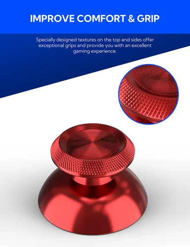 Vista 3 de Metal Thumbsticks for PS5 Controller, Aluminum Joystick Replacement Kit for Dualsense Controller Accessories (Red)