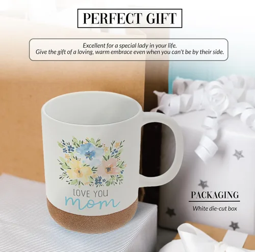 Vista 3 de Pavilion Gift Company - Love You Mom - Taza de cerámica de 16 onzas con fondo esmaltado arenoso, patrón floral, 1 unidad (paquete de 1), 3.5 x 3.5