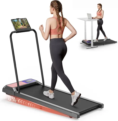 Vista 9 de RJOP Walking Treadmill Pad with Incline - Portable Under Desk Treadmill, Walking Pad with Handlebar, 2.5HP Low Noise, 2-in-1 Treadmill for Home