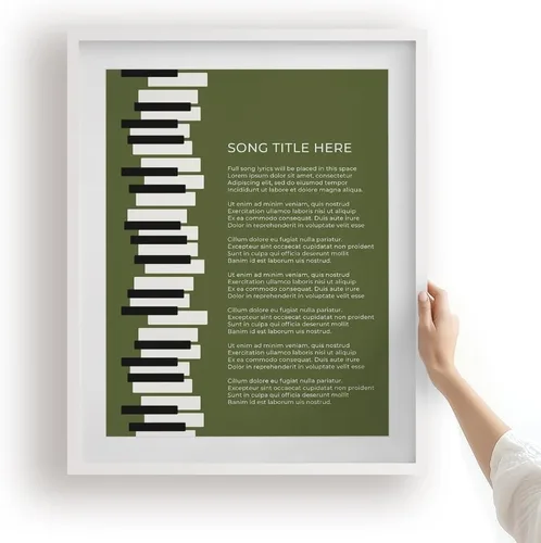 Vista 17 de Piano Keys Custom Songs Lyric Wall Art Print, Personalized Music Poster Blue 11x14" Black Frame