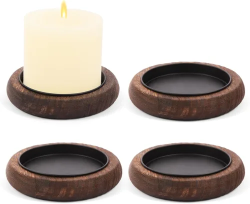 Vista 8 de Hatway Portavelas de madera, decoración de granja, bandeja de velas de pilar de madera para centro de mesa, bandeja decorativa pequeña, elevador