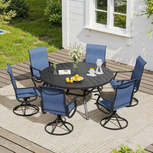Vista 24 de VICLLAX Muebles pequeños de exterior de 3 piezas, 2 sillas giratorias de patio y mesa redonda pequeña para 2, sillas de carbón oscuro y negro