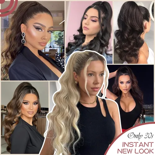 Vista 7 de FELENDY Extensión de cola de caballo con cordón de 22 pulgadas de largo, ondulado, envolvente, cola de caballo, cabello rizado con clip para mujer