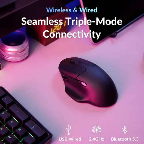 Vista 4 de Keychron M7 8K Ratón Inalámbrico, Ratones de Computadora Ópticos 30K DPI, 2.4 GHz/Bluetooth/Con Cable con Botón Macro 66g Ergonómico Liviano, Hasta