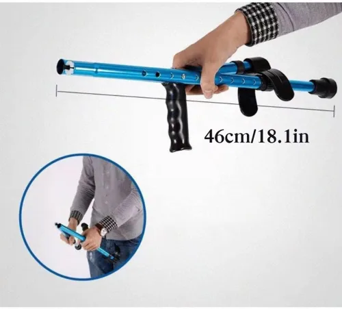 Vista 2 de Par de elegantes muletas para adultos en azul, bastones plegables para antebrazo para viajes o trabajo, muletas de aluminio ligeras para adultos