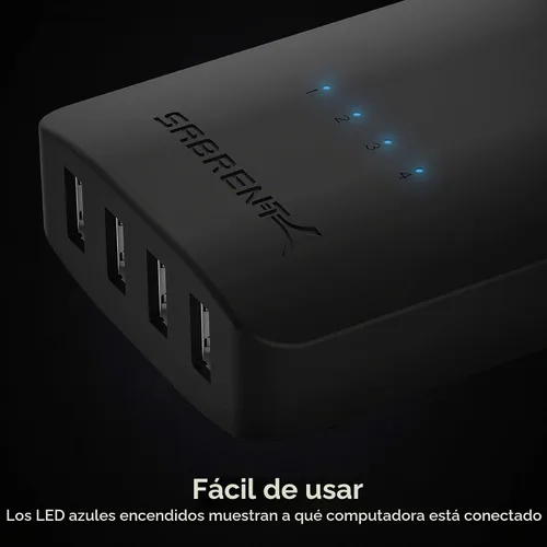 Vista 7 de SABRENT Interruptor para compartir USB 2.0 para 4 computadoras, indicadores
