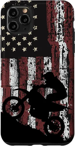 Vista 13 de Motocross Dirt Track Racing - Carcasa para iPhone 17, diseño de bandera de EE. UU., estilo vintage