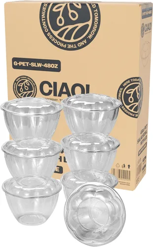 Vista 11 de CIAO! Tazón de fruta y ensalada PET transparente de 18 oz con tapa de cúpula rosa (150/caja)