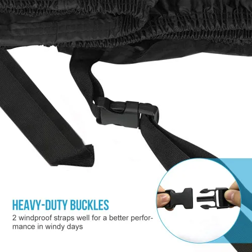 Vista 6 de Cubierta impermeable para ATV para Polaris Sportsman, Yamaha Grizzly, Honda Kawasaki, con correas reflectantes, almacenamiento negro, 82 x 47 x 45