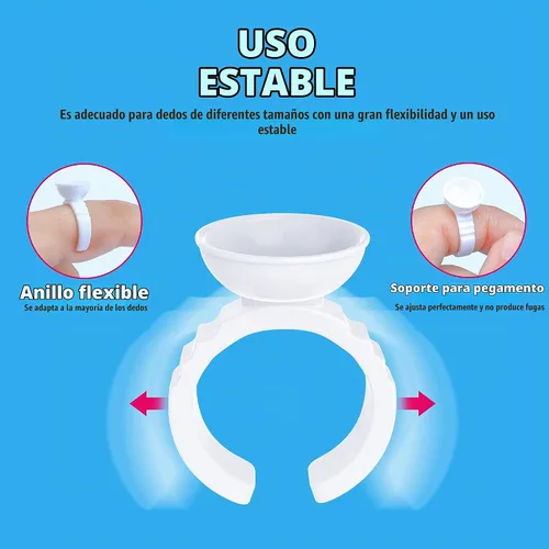 Vista 4 de 300 anillos de pegamento para extensiones de pestañas, anillos desechables para pestañas con forma encantadora, abanico, flores, suministros