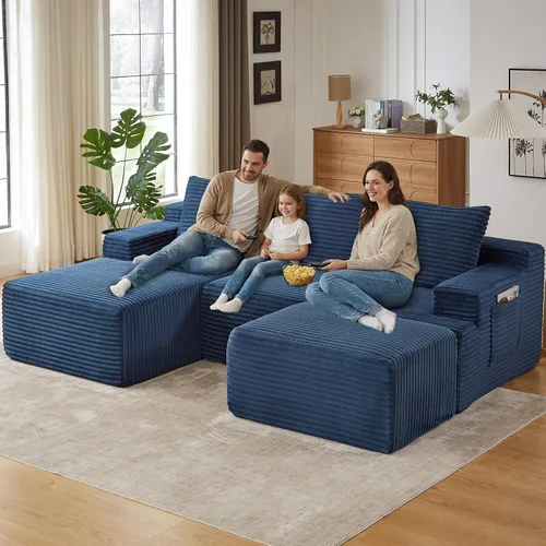 Vista 13 de Lakifun Sofá en Forma de L de 107" con Otomana, Seccional Modular Moderno Sofá Cómodo en Forma de U Nube, Asiento Profundo, Chaise Longue Cama