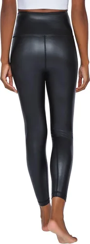 Vista 5 de 90 Degree By Reflex Leggings de cintura alta con forro polar de piel sintética de alto brillo y elástico 2 por paquete negro/negro