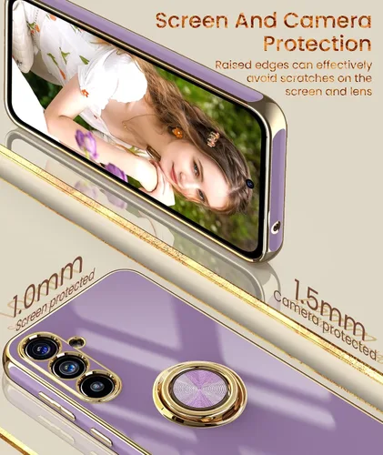 Vista 3 de Dretal Funda para Samsung Galaxy S23 FE 5G, 2 protectores de pantalla de vidrio templado, soporte de anillo giratorio de 360°, soporte magnético