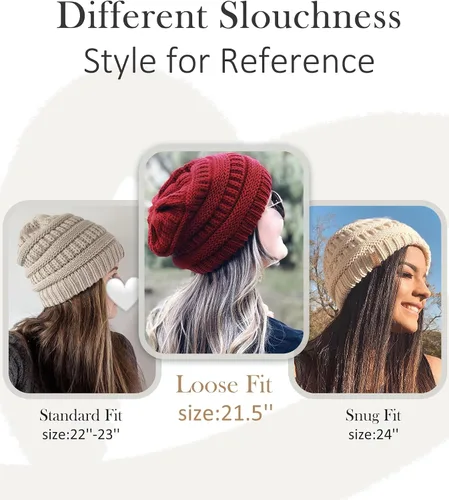 Vista 4 de FURTALK Gorros de invierno para mujer, con forro polar, gorro de punto holgado y cálido, gorro de esquí