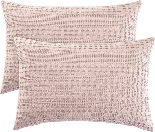 Vista 35 de PHF Fundas de almohada 100% algodón con tejido de gofre de 24 x 24 pulgadas, paquete de 2 fundas cuadradas para decoración elegante del hogar, sin