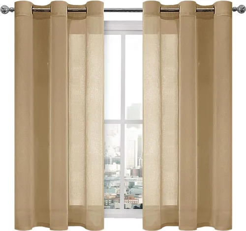 Vista 167 de DWCN Cortinas traslúcidas color verde frijol para sala de estar y dormitorio - Cortinas voile con aspecto de lino sintético con ojales en la parte