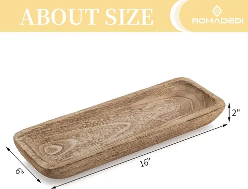 Vista 13 de Cuencos decorativos Romadedi para la decoración del hogar, cuenco de masa de madera para decoración, cuenco grande de madera de 16" para centros