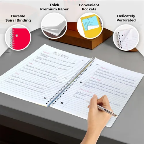 Vista 2 de Rosmonde Cuaderno de 3 materias con rayas anchas, paquete de 6, páginas adicionales, 300 páginas (150 hojas), papel grueso que no se corre, 3