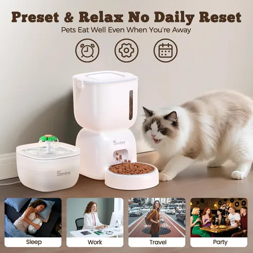 Vista 3 de Sandpoy Alimentador automático para gatos y dispensador de agua FW1, dispensador de comida para gatos de 3 litros con tapa de bloqueo, juego dos