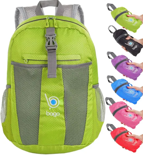 Vista 12 de Bago Mochila liviana Mochila plegable impermeable para viajes y deportes. Mochila plegable y que se puede guardar en una funda para adultos, hombres