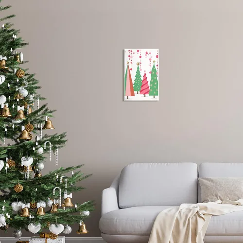 Vista 3 de Stupell Industries Ziwei Li - Placa de pared con diseño de árboles de Navidad rosa y verde