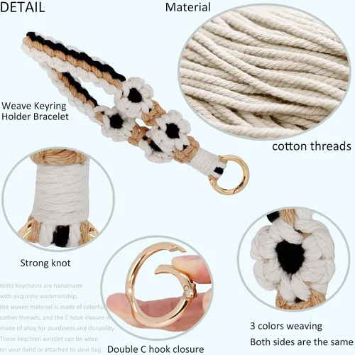 Vista 38 de BIHRTC Llavero de pulsera boho con soporte para lápiz labial, pulsera hecha a mano