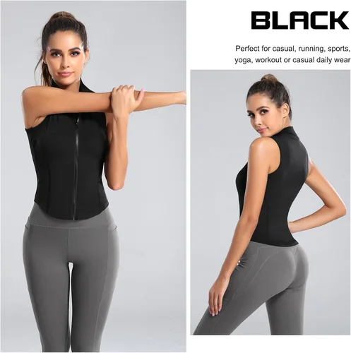 Vista 6 de AIEOE Womens Full Zip Sleeveless Workout Slim Fit Jacket Running Sports Track Top Vests