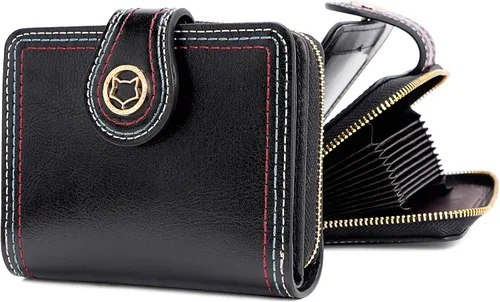 Vista 10 de FOXLOVER Cartera pequeña de piel suave para mujer, con bloqueo RFID, bolsillo con cremallera, tarjetero, con ventana de identificación