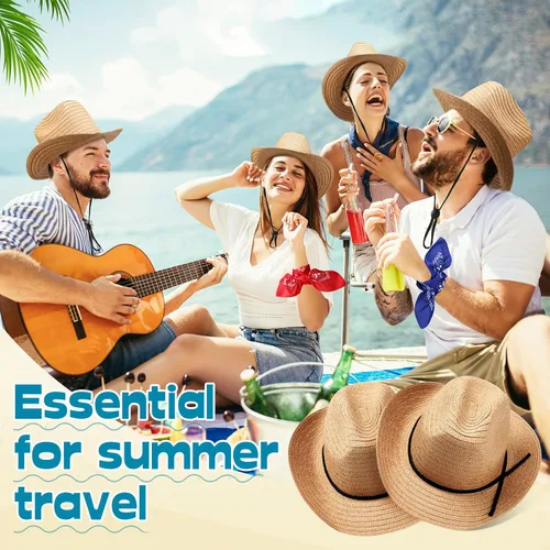 Vista 4 de SATINIOR 12 Set Straw Cowboy Hats & Bandanas - Cowboy Party Hat Costume with Head Bandana