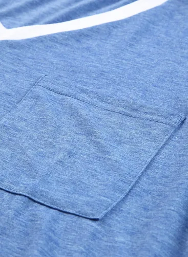 Vista 68 de Eytino Blusas de talla grande para mujer, cuello en V, manga corta, a rayas, casual, holgada, con bolsillo (1X-5X)