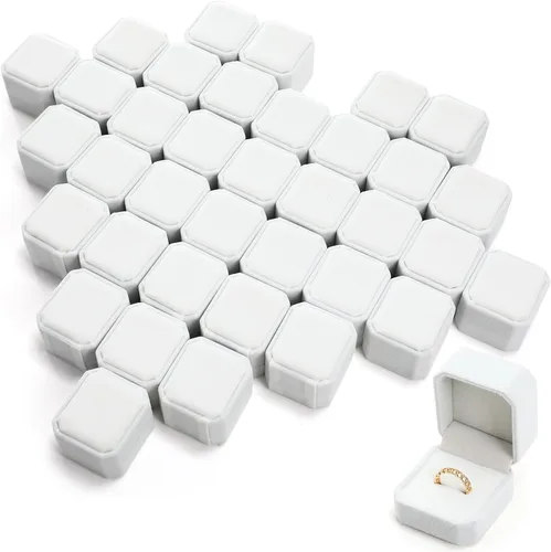 Vista 12 de Laumoi 36 cajas de anillo a granel de terciopelo cajas de exhibición de anillos negro