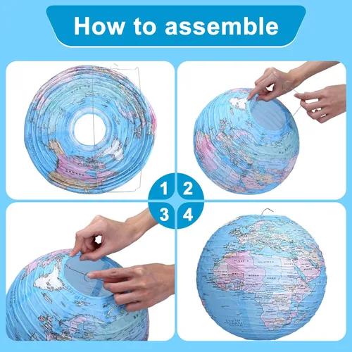 Vista 3 de Linternas de papel colgantes con diseño de globo terráqueo, decoraciones del Día de la Tierra alrededor del mundo, linternas de papel temáticas