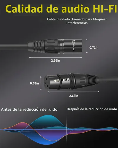 Vista 4 de Paquete de 2 cables XLR cortos de 1.6 pies, cable de micrófono equilibrado XLR macho a hembra de 3 pines, cable de micrófono blindado OFC de 1 pie