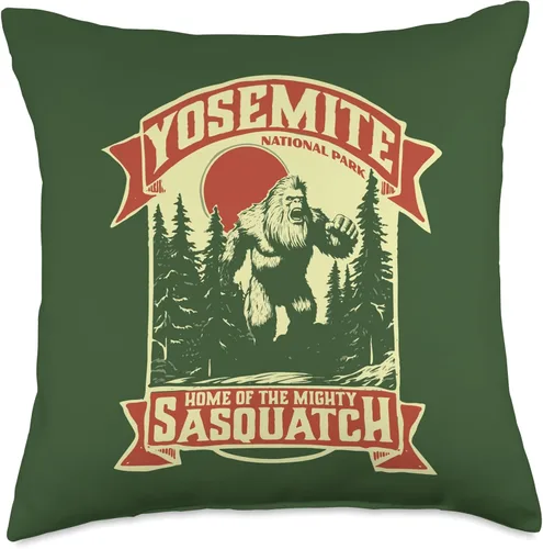 Vista 5 de Yeti Habitation Project - Bigfoot & Sasquatch Art Yosemite Park Home of The Mighty Sasquatch Bigfoot - Almohada retro (16 x 16 pulgadas), multicolor