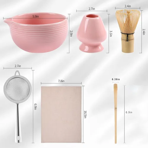 Vista 7 de ZENRC Kit Ceremony Matcha – Batidor de bambú (Chasen) Scoop (Chashaku) Chawan Bowl con boquilla para verter colador de soporte para batidor