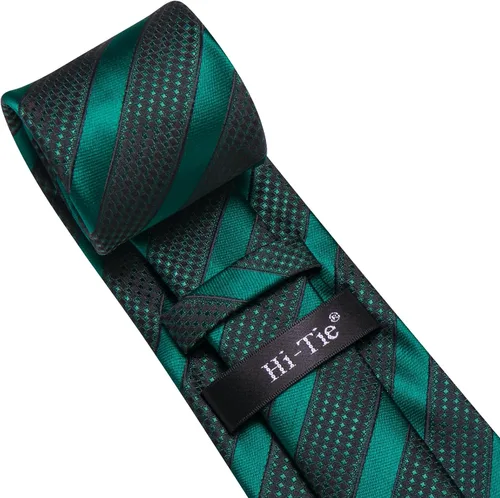 Vista 53 de Hi-Tie Corbatas de seda para hombre, diseño de cachemira a rayas, con bolsillo, gemelos cuadrados, conjunto formal de negocios