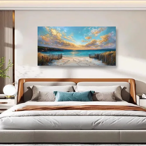 Vista 6 de Cuadros de Lienzo de la Costa de la Playa Arte de Pared para Sala de Estar Oficina Dormitorio Decoración de Pared, Impresiones de Arte de Pared