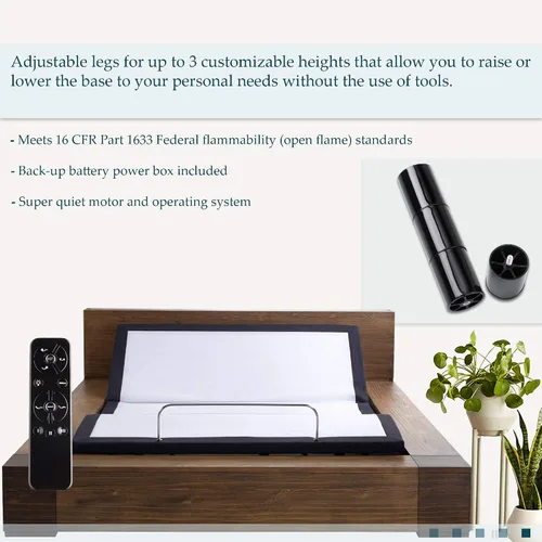 Vista 7 de Nutan, Base de cama ajustable dividida de 15 pulgadas con colchón 3 posiciones programables, inclinación de cabeza y pies, sistema de masaje e