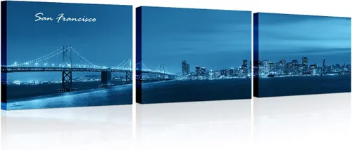 Vista 23 de TUMOVO 3 piezas de arte de pared en lienzo con diseño de horizonte de Atlanta, arte de pared panorámico de paisaje urbano en blanco y negro