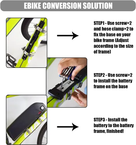 Vista 2 de DRIFT MANIAC Kit de conversión Ebike para adaptador de batería, montaje en bastidor, aluminio negro