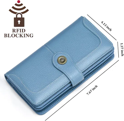 Vista 4 de FALAN MULE Cartera de cuero genuino RFID bloqueo gran capacidad Trifold señoras cartera.