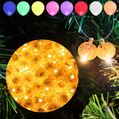 Vista 22 de Aogist - 50 mini luces de 10 colores, luz LED impermeable de largo tiempo de espera, funciona con pilas, lámpara de bola para globo, farol de papel