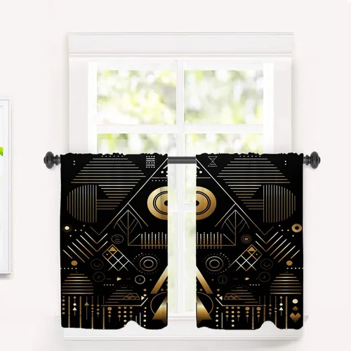 Vista 9 de Cortinas geométricas de cocina para ventanas, color negro, blanco, turquesa, cenefas opacas de poliéster multicapa para cocina, paquete de 2