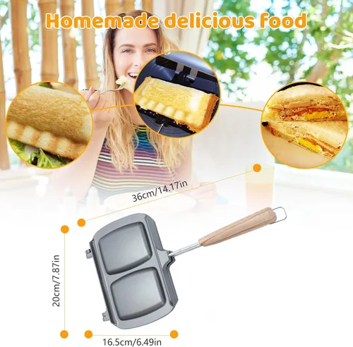 Vista 2 de Sartén de doble cara para sándwiches y parrilla, antiadherente, sartén abatible para panqueques de desayuno, mango extraíble (estilo 2)