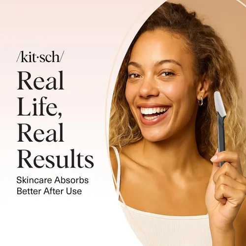 Vista 8 de Kitsch Dermaplane - Maquinilla de afeitar facial para mujeres y hombres, maquinillas de afeitar para cejas y afeitadora facial - Maquinilla de Negro