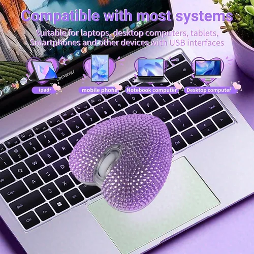 Vista 6 de elec Space - Ratón inalámbrico Bluetooth, ratón silencioso y elegante con forma de corazón para laptop, PC - Alcance de 10m (Morado)