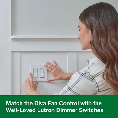 Vista 6 de Lutron Diva Control de ventilador de 3 velocidades, unipolar/3 vías, DVFSQ-F-WH, color blanco